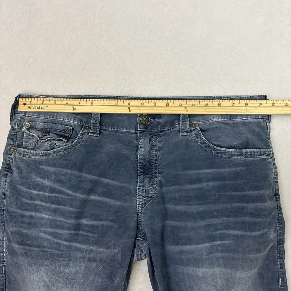True Religion Jeans Mens 38 Blue Micro Corduroy Ricky Flaps Relaxed Straight VTG
